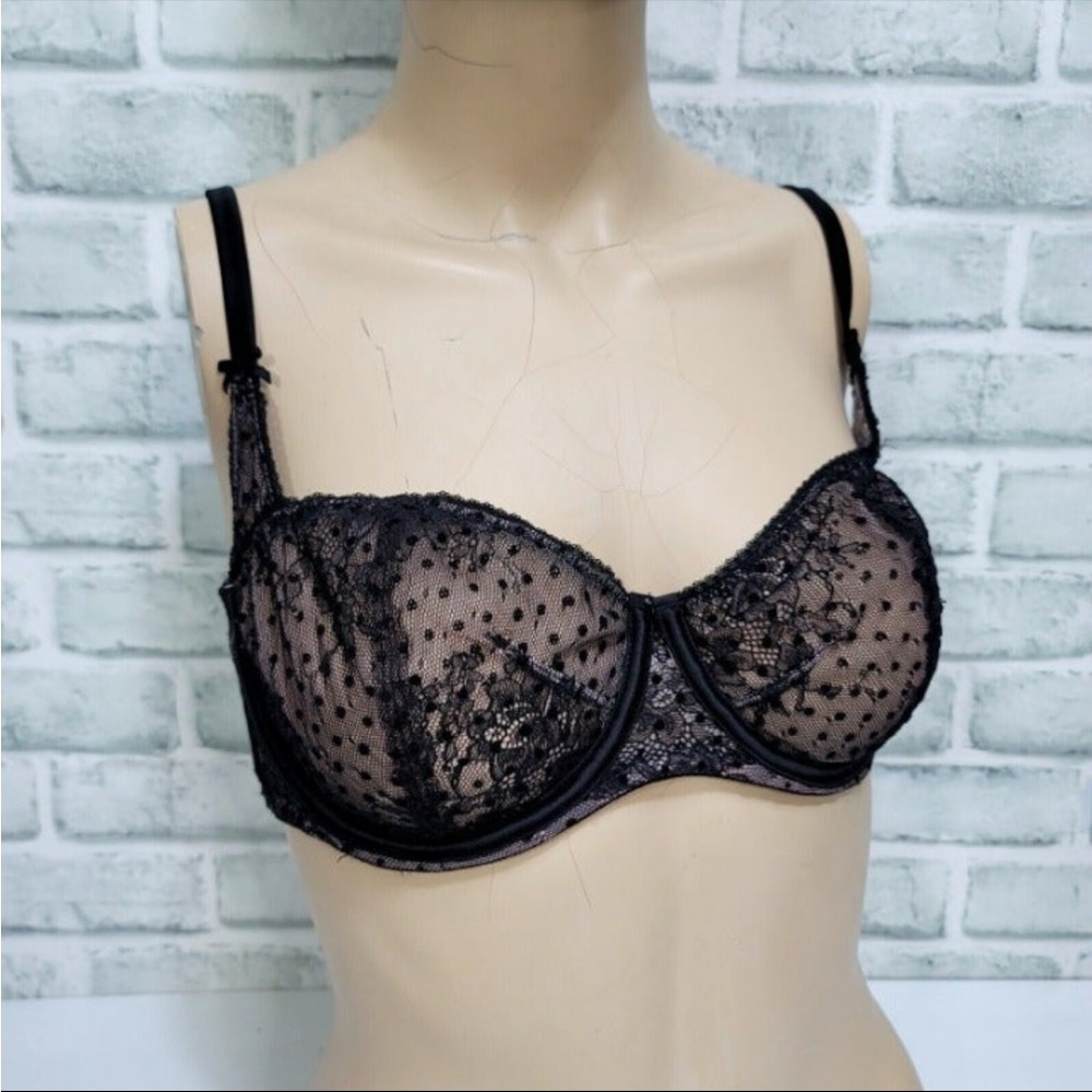Victorias Secret 34DD Dream Angels Black Lace Unlined Underwire Balconette Bra